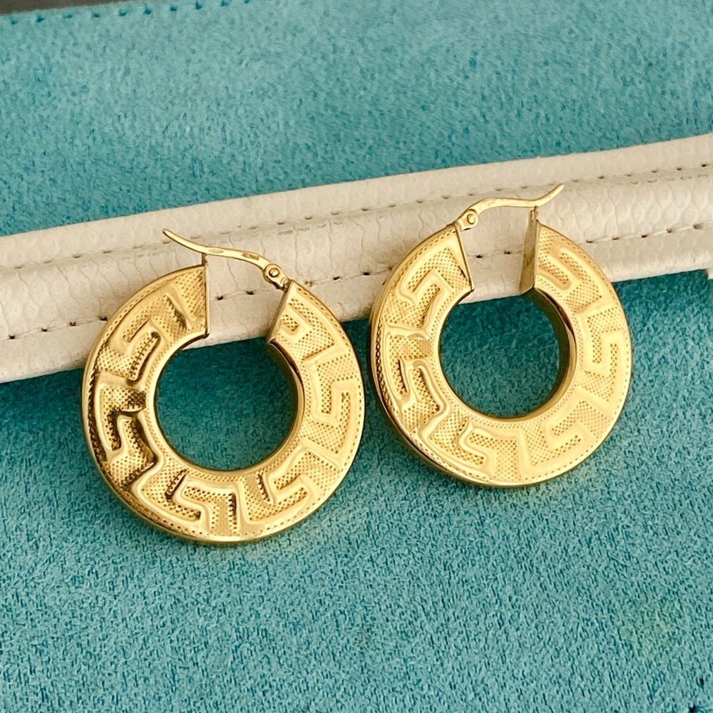 Italian 18K Greek Key hoop earrings